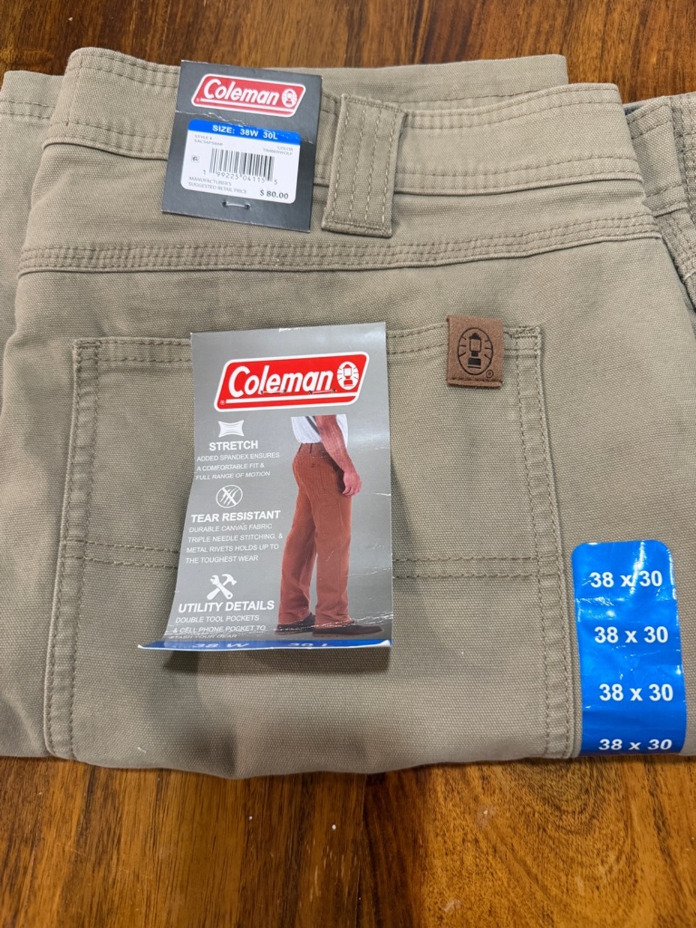 NWT Coleman Tan Work Pants Men's 38x30 Canvas Utility Outdoor Workwear